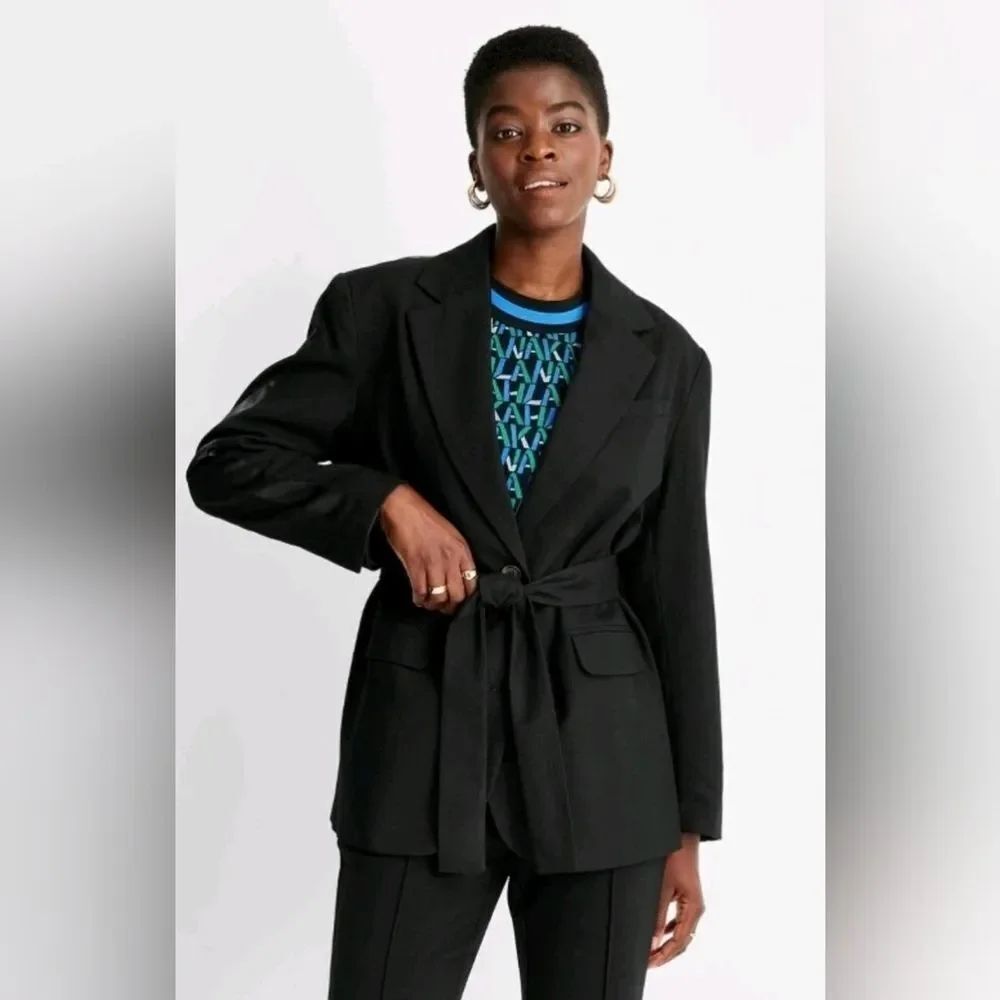 Future Collective Kahlana Barfield Brown Black Tie Front Blazer Size XS NWT